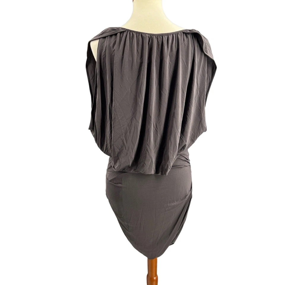 Vestido Halston Heritage Blusa Drapeada Taupe Top Falda Ajustada Talla Grande Foto 3 de 4