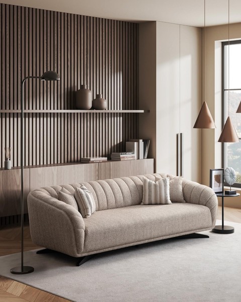 Sofa 3 Sitzer Polstersofa Grau Textil Sitz Design Couch Modern Neu-image