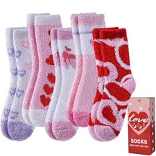 Fuzzy Socks for Women Fluffy Slipper Winter One Size 5 Pairs Mixed Heart a