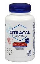 "Citracal Maximum Calcium Citrate D3 Supplement 120 Coated Caplets By Bayer"