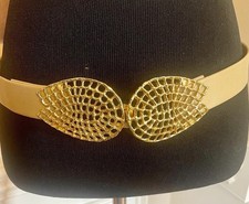 VTG Accessocraft NYC Gold Openwork Filigree Lattice Buckle Tan Belt Statement 32