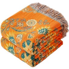 Boho Throw Blanket Twin Size, Soft Cozy Cotton Muslin 60" x 80" Blooming Words