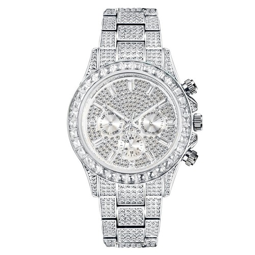 Reloj de lujo de diamantes verdes helados para hombre - Reloj pavé completo Hip-Hop Bling - Imagen 20 de 28
