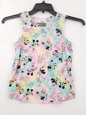 Disney Mickey Mouse Top Girls Size L 10-12 Sleeveless Crew Pattern Multicolor