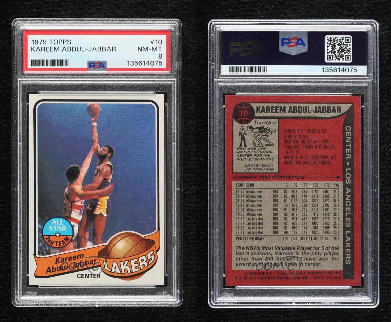1979-80 Topps Kareem Abdul-Jabbar #10 PSA 8 HOF 0y8e view 3