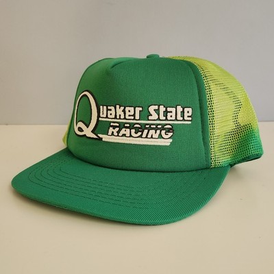 Vtg Quaker State Racing Trucker Cap Hat Snapback Green Mesh Throwback Oil NASCAR