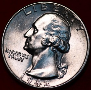 Uncirculated 1942 Philadelphia Mint Silver Washington Quarter