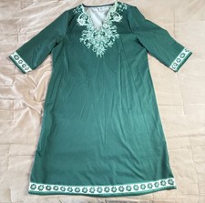 Shein Womens 3/4 Sleeve V Neck Midi Length Tunic Dress Green Size XL