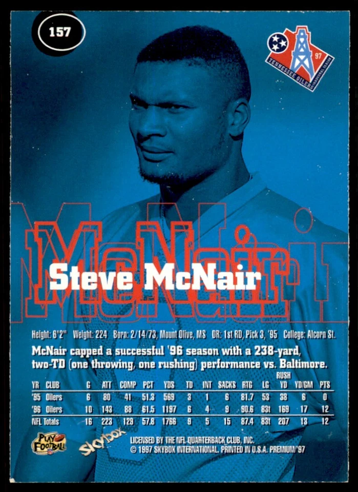 1997 SkyBox Premium Steve McNair Football Cards #157 - Image 2 of 2