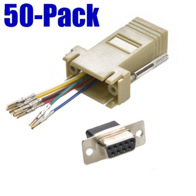 50 Pack DB9 9-Pin Female D-Sub to RJ45 Network 8P8C Modular Adapter Converter