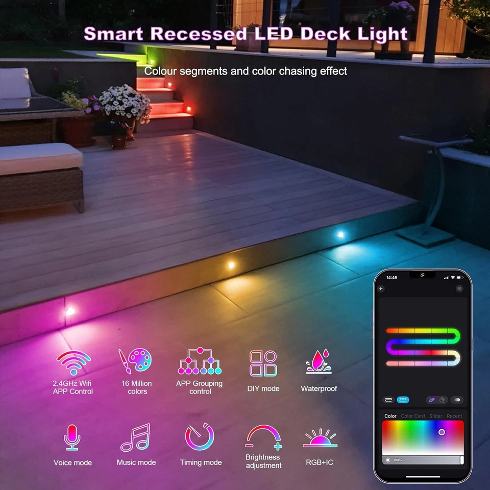 10pcs Φ1.22" RGB Color Chasing Recessed Deck Lights Low Voltage Waterproof - Image 2 of 4