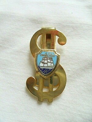 Vintage State of Connecticut Enamel Sailing Ship Souvenir Money Clip