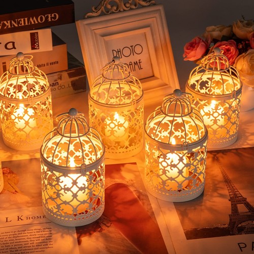 Hanging Birdcage Lantern 6pcs Small Metal Tealight Holder Vintage Decorative Han - Picture 4 of 7