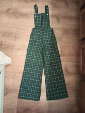 Vintage Retro 1970's Green Plaid Bell Bottom Pants Suspenders Overalls Youth
