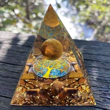 Reiki Energy Healing Large Chakra Orgone Orgonite Tiger Eye Crystal Pyramid