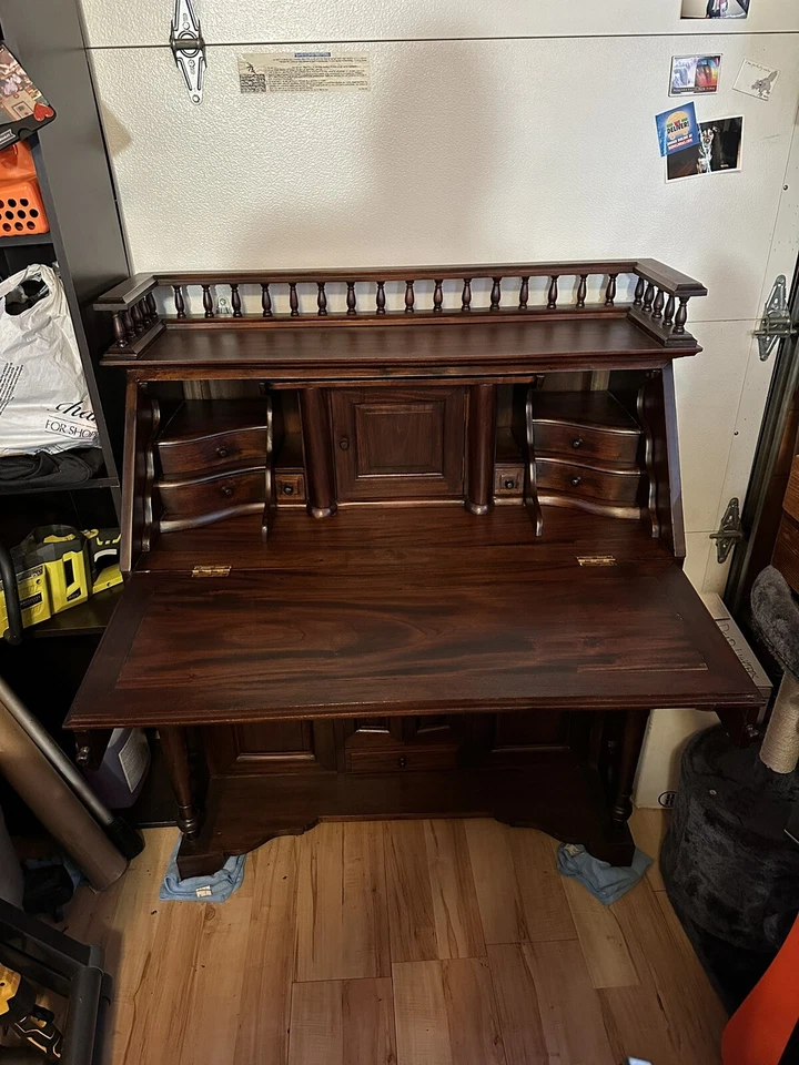 Escritorio De Colección Colonial Delantero Caída Estilo T. Chippendale con Solapa y Almacenamiento Foto 2 de 4