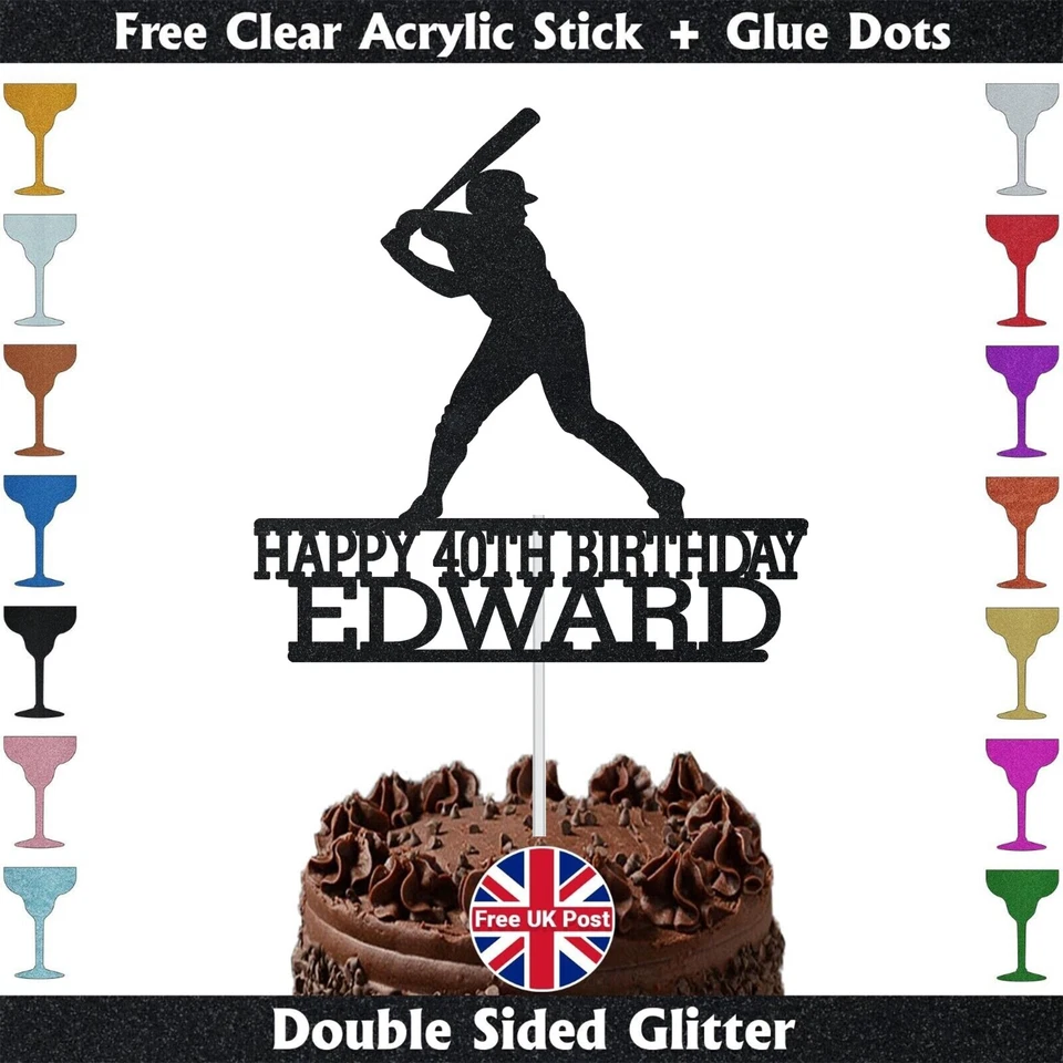 Personalised Baseball Cake Topper Birthday Party Sports Theme Glitter Decor UK - Image 4 of 4