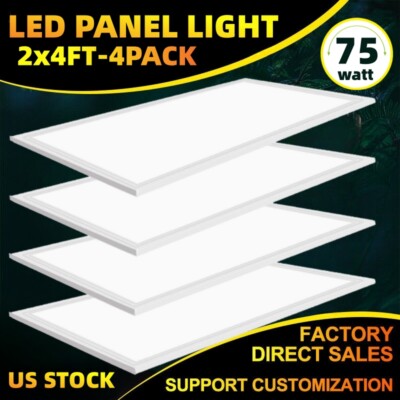(4 Pack) 2x4 FT LED Flat Panel Light 75 Watt, Back Lit Commercial Ceiling Lights