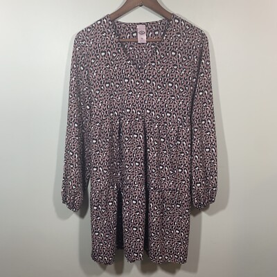 Pink Coconut Boutique Women s Long Sleeve Animal Print Tie Back Dress Sz M 