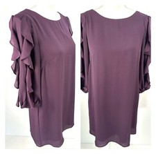 Vince Camuto Purple Knee Length Shift Dress Ruffle Tiered Long Sleeve Size 4