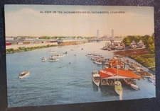 vtg postcard 1940s View on the Sacramento River CA Spangler Linen unposted