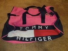 Vintage Tommy Hilfiger Duffle Bag Gym Flag Spell Out Color Block 90s Pink