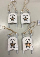 Set di 4 decorazioni in legno da appendere slittino 10 cm albero di Natale