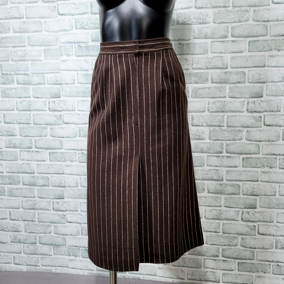 复古 70 年代 Young Pendleton 女式 XS/S 羊毛棕色细条纹高腰裙 — 第 2/4 张图片
