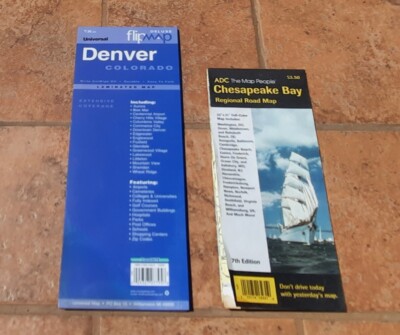 Folding Road Maps, Denver Colorado /Chesapeake Bay / Highway /Transportation Lot