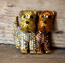 Butler and Wilson "bobbly" Crystal Dog terriers  Brooch   Gold