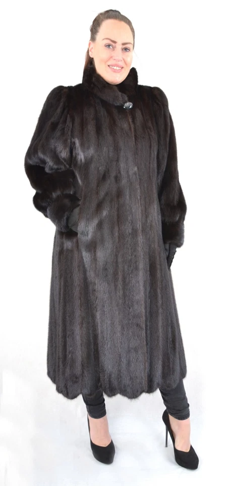 US5219 ABRIGO DE PIEL DE VISÓN NEGRO GLAMA CHAQUETA DE VISÓN RANCHO PARA MUJER TALLA XL - ABRIGO DE VISÓN Foto 4 de 4