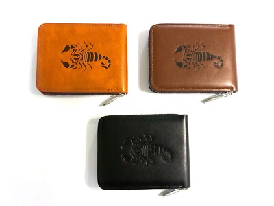 Bifold Zippered Wallet ID Credit Card Money Holder Scorpion Prints Faux Leather.