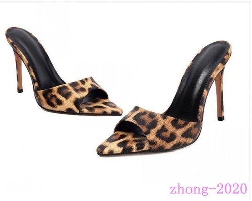 Sandalias informales para mujer con patrón de leopardo punta abierta tacón alto vestido fiesta - Imagen 7 de 11