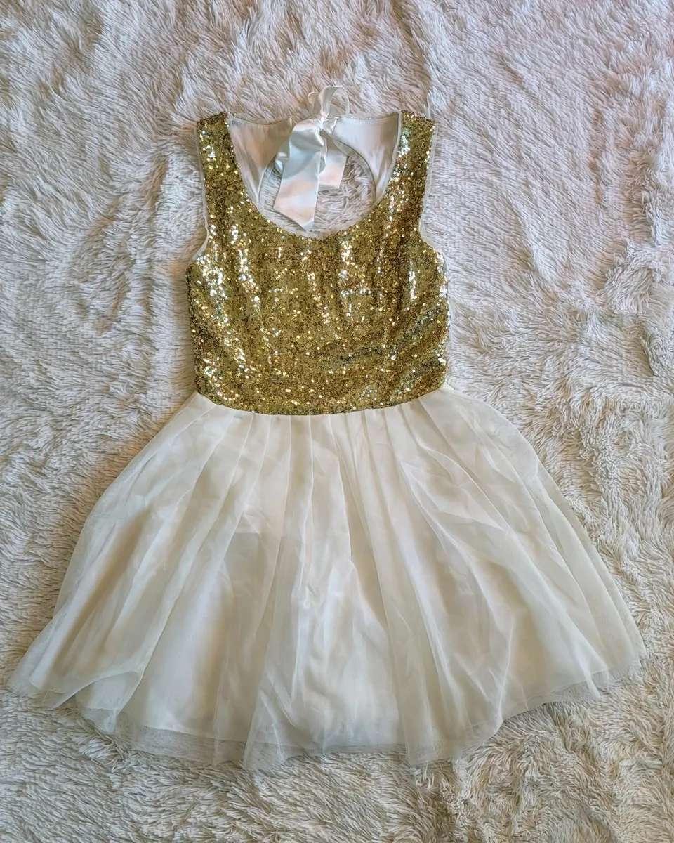 B darlin white and gold cheap dress