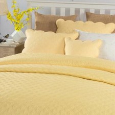 Tache Yellow Matelasse Scalloped Quilted Pillow Shams Pair Boho Bedroom Decor