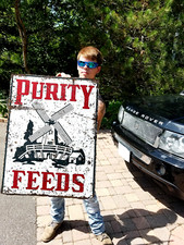 Vintage large Purity Feeds Farm Metal Sign 30 by 40 W/ Windmill Graphics