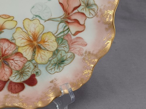 JP Limoges Hand Painted Red & Yellow Nasturtiums & Gold 9 1/4 Inch Plate - Picture 6 of 10