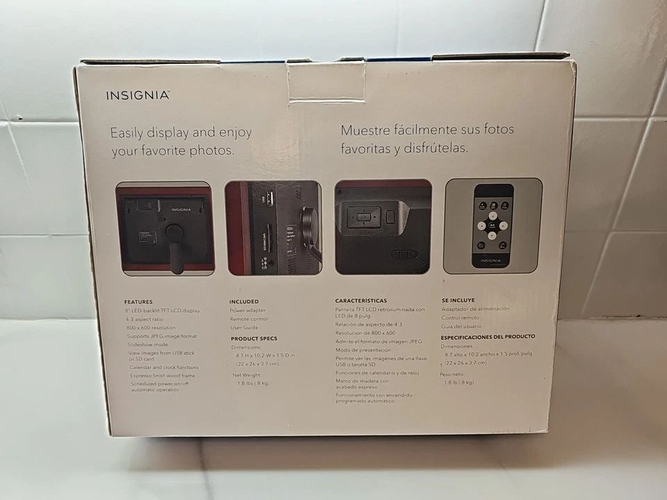 Marco de fotos digital Insignia Espresso 8" NS-DPF08WW-16 Foto 2 de 4