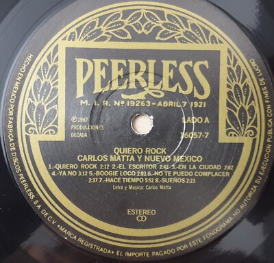 LP CARLOS MATTA Y NUEVO MEXICO Quiero Rock Mexico Peerless 1987 ONLY VINYL