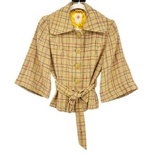 Tulle Womens Wool Blend Tweed Plaid Bell Sleeve Blazer Jacket Size S Nwt Yellow