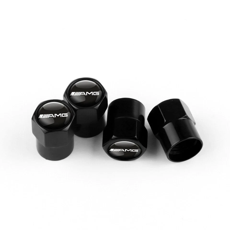 4 bouchon de valve AMG Mercedes aluminium anodisé NOIR - capuchon roue auto NEUF - Photo 1/1