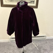 Vintage Hillmoor Coat Luxury Faux Fur Purple Trim Size 16 Puffy Sleeves USA