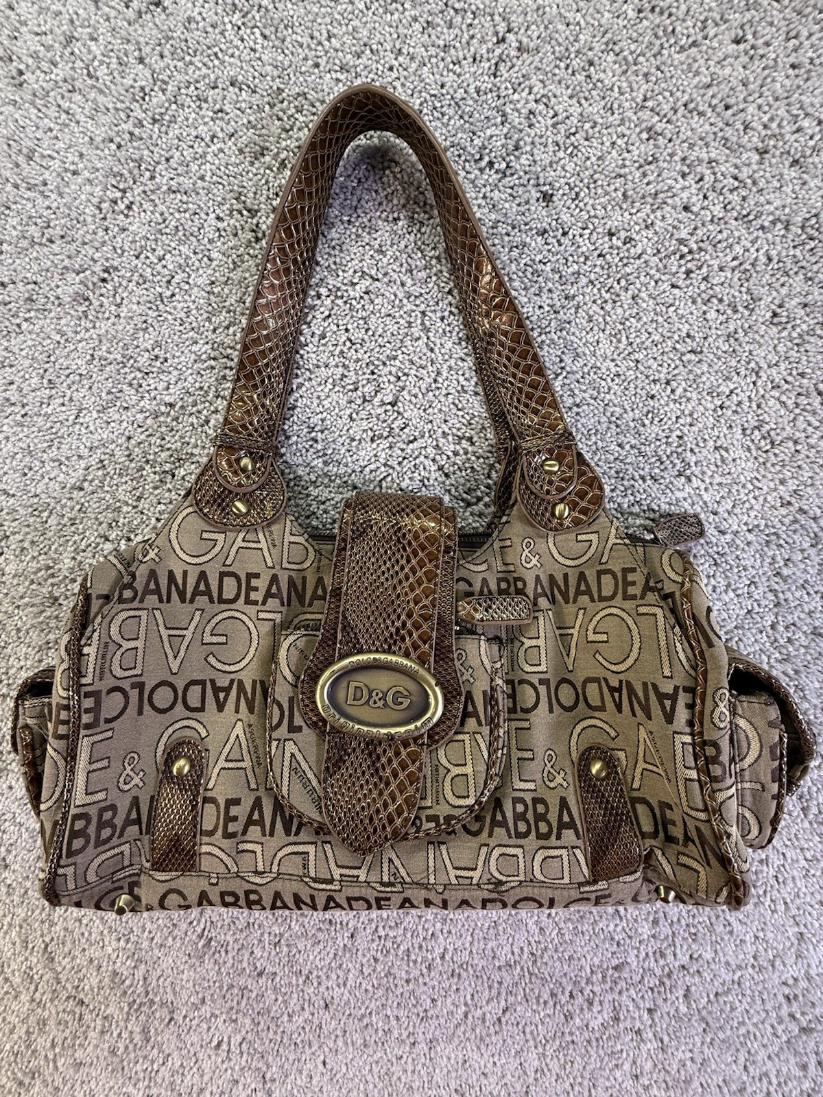 Rare Vintage Dolce And Gabbana Brown Handbag Canvas