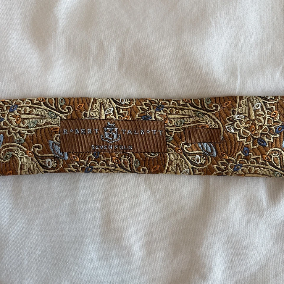 Robert Talbott Seven Fold Tie Gold Blue Orange Yellow Paisley 1/40 - Image 4 of 4