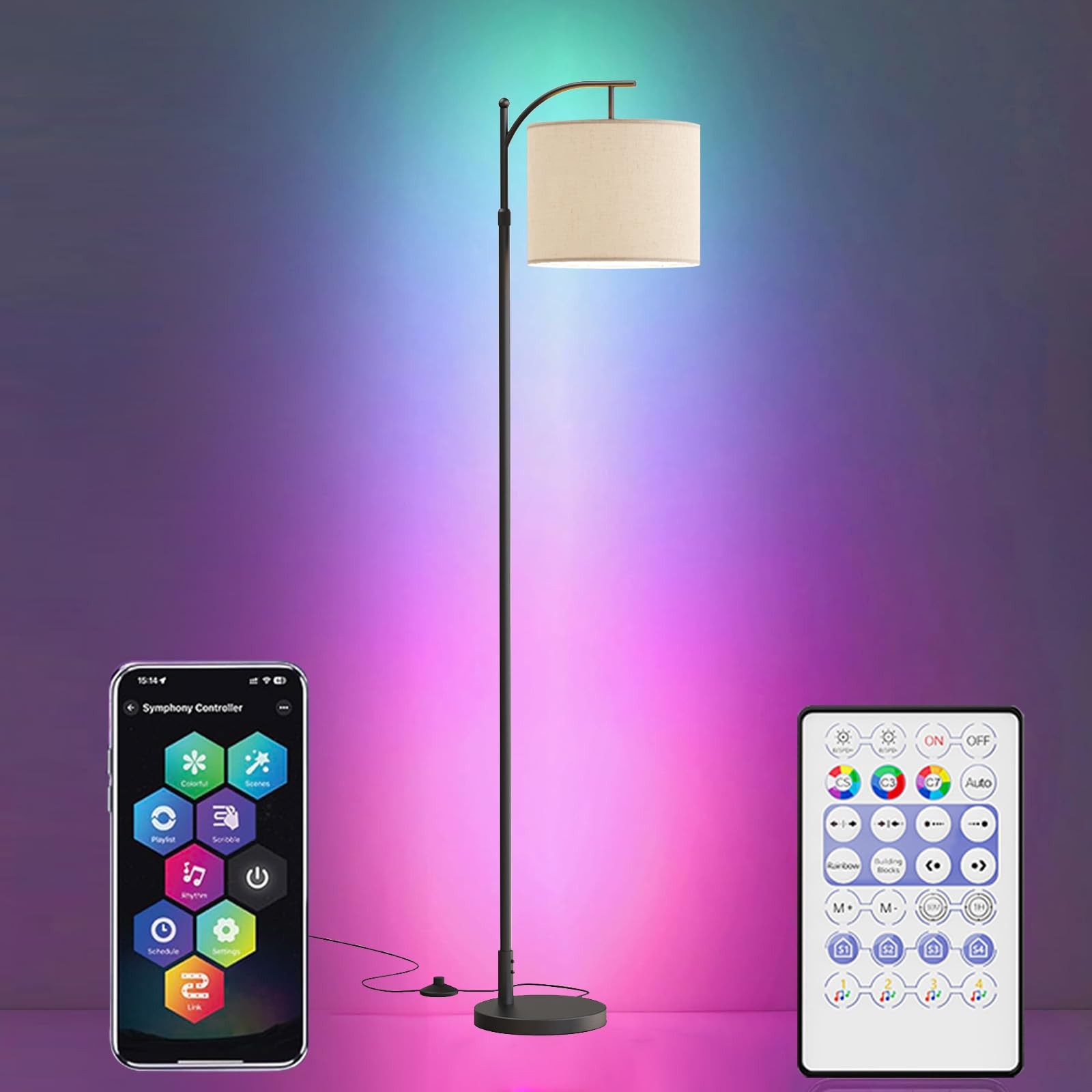 Adjustable RGB LED Floor Lamp with Remote Control and Dimmable Modern Design