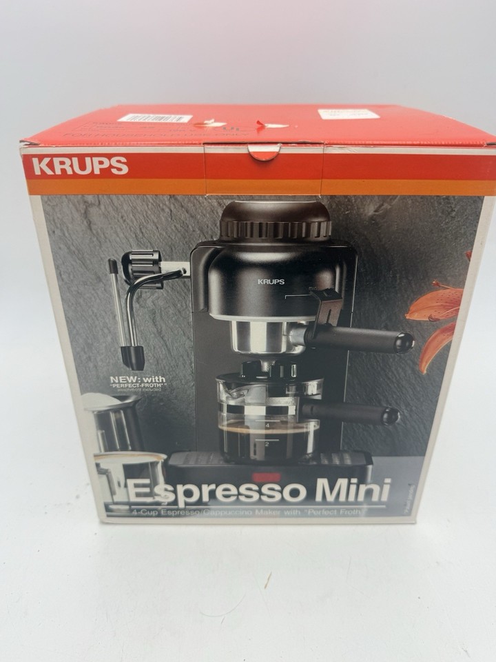 Krups 963 4-Cup Espresso Mini Cappuccino Maker Perfect Froth Black NEW OPEN BOX
