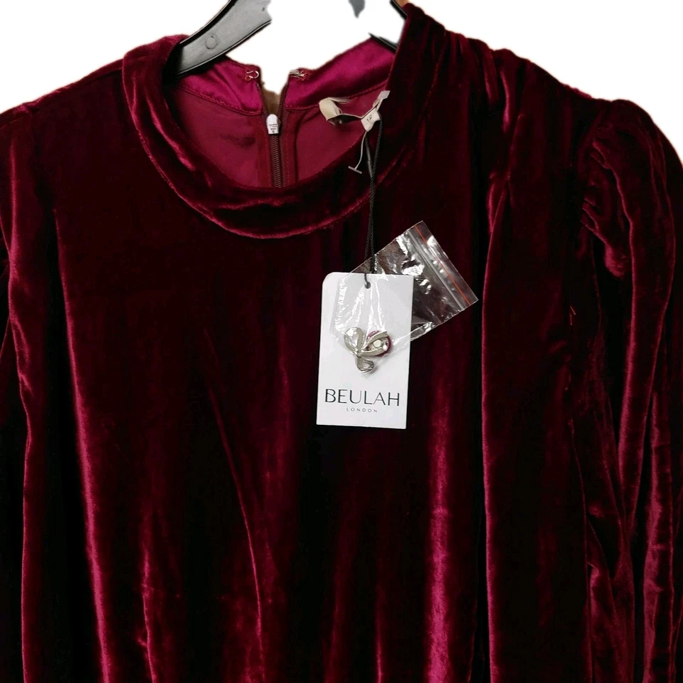 Beulah London Sonia Dress Size UK 12  Red Burgundy Silk Velvet Midi New RRP £450 - Image 4 of 4