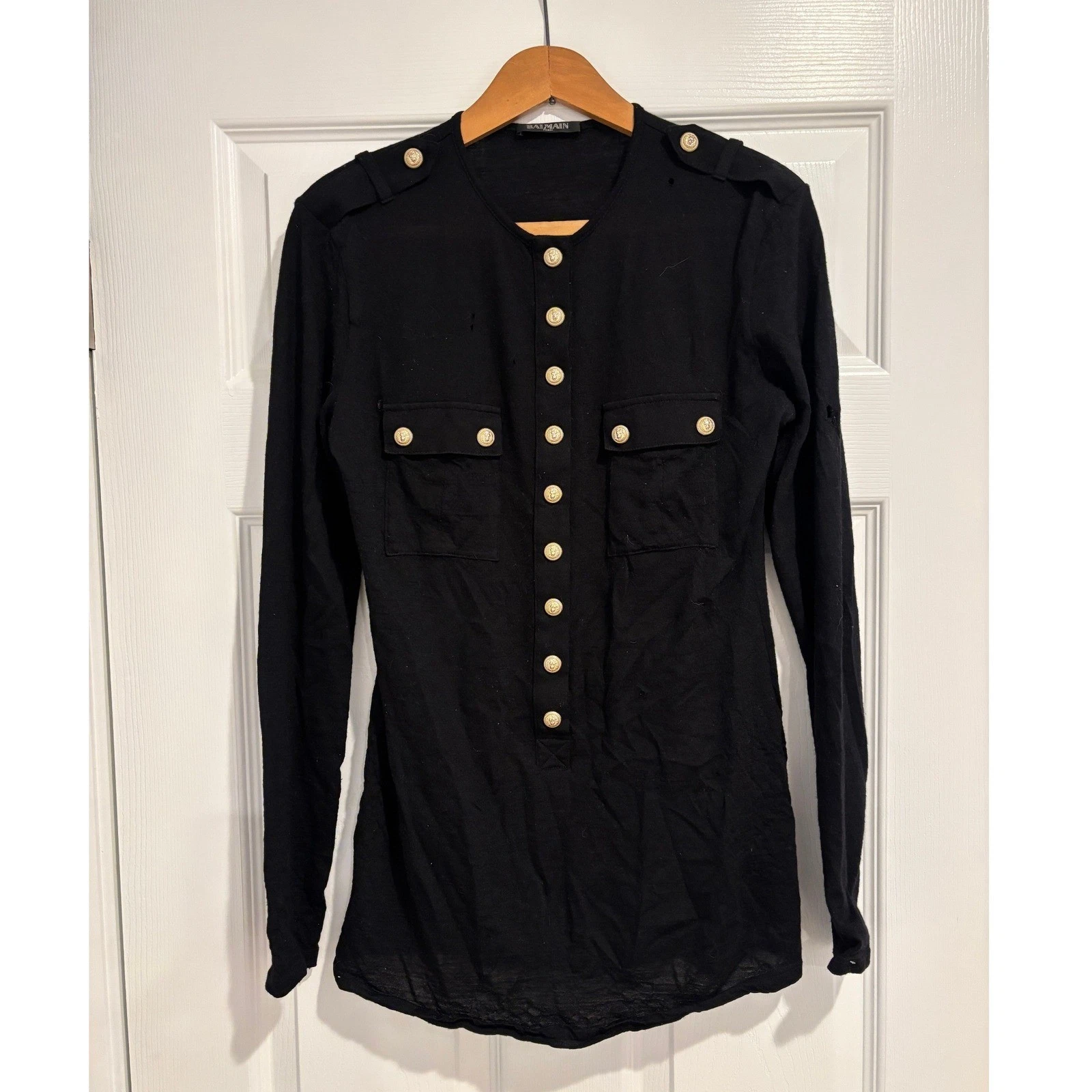 Balmain — AS-IS Balmain Paris Wool Top 15 Heavy Lion Head Snap Buttons SALVAGE