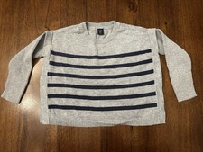 Baby Gap - Girls - Oversized Sweater - Size 3 -Grey W/Blue Stripes - Bottom Open