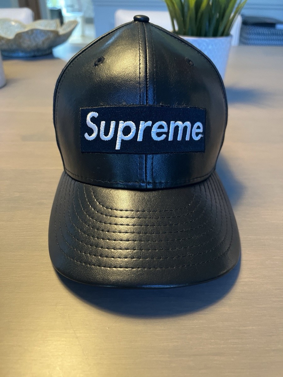 Supreme Black Leather New Era Box Logo Hat FW15 release 7 5